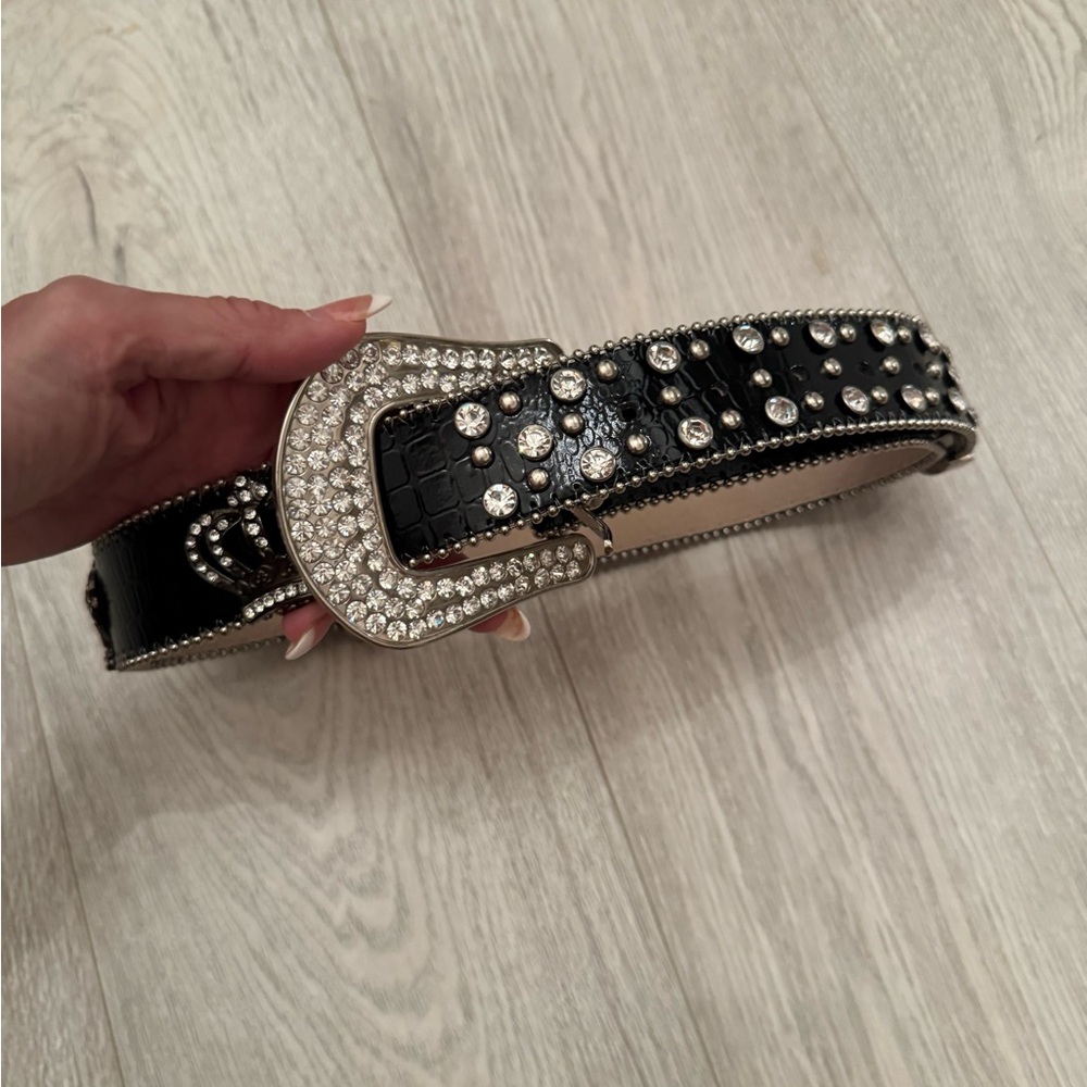 Black Rhinestone Studded Belt - Picture 2 of 6